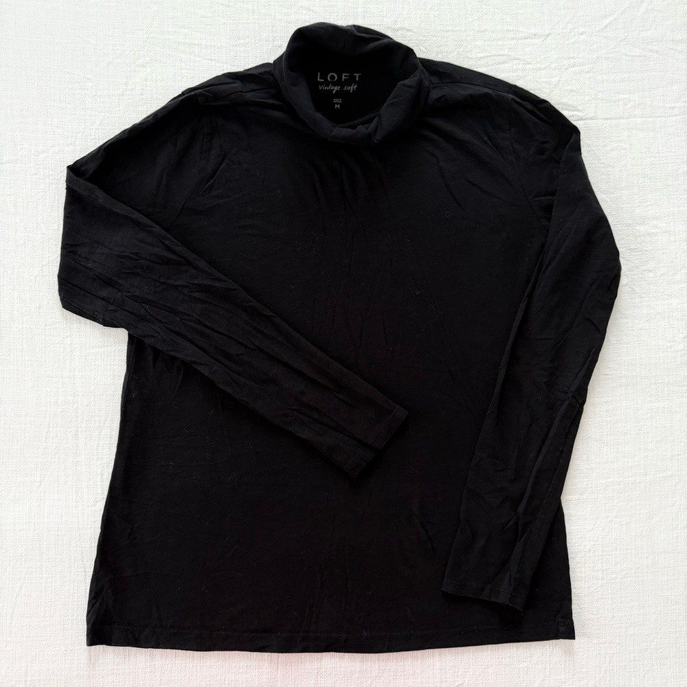 LOFT Vintage Soft Black Long Sleeve Mock Neck Top